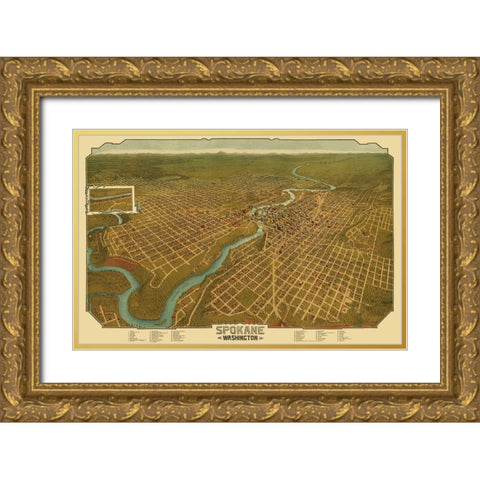 Spokane Washington - Graham 1905 Gold Ornate Wood Framed Art Print with Double Matting by Graham
