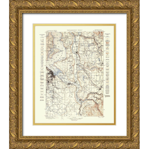 Tacoma Washington Quad - USGS 1898 Gold Ornate Wood Framed Art Print with Double Matting by USGS