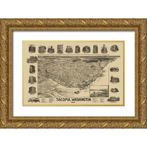 Tacoma Washington - Mcintyre 1893 Gold Ornate Wood Framed Art Print with Double Matting by Mcintyre