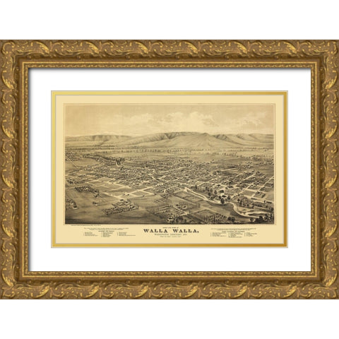 Walla Walla Washington - Everts 1876 Gold Ornate Wood Framed Art Print with Double Matting by Everts