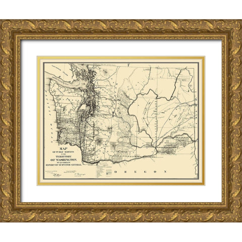 Washington Territory Public Survey - 1865 Gold Ornate Wood Framed Art Print with Double Matting by Giddings