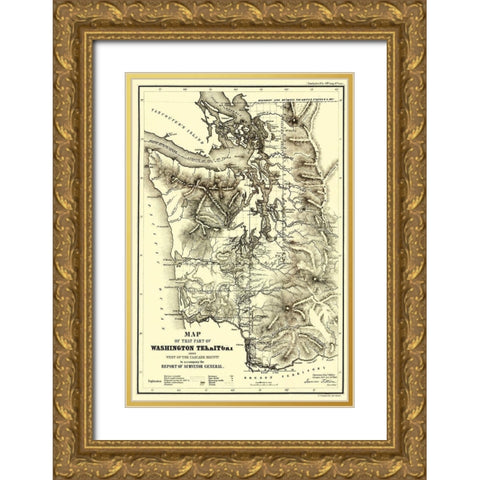 Washington Territory - West of Cascades - Duval Gold Ornate Wood Framed Art Print with Double Matting by Duval