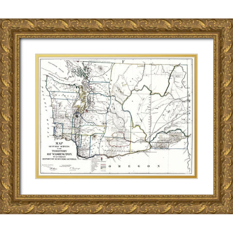 Washington Territory of Public Survey Gold Ornate Wood Framed Art Print with Double Matting by Giddings