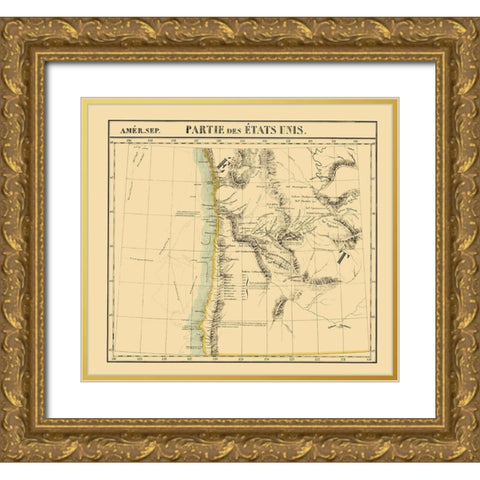 Washington, Oregon Coast - Vandermaelen 1825 Gold Ornate Wood Framed Art Print with Double Matting by Vandermaelen