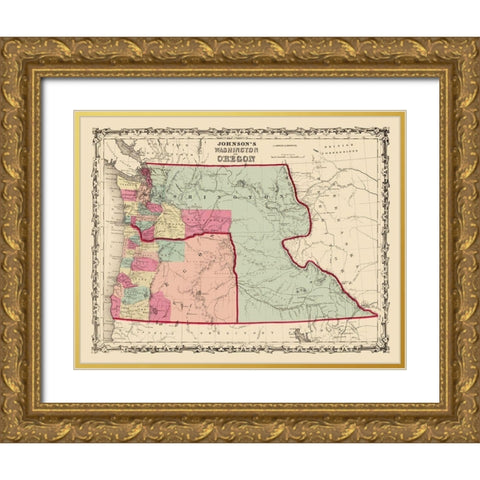 Washington, Oregon - Johnson 1860 Gold Ornate Wood Framed Art Print with Double Matting by Johnson