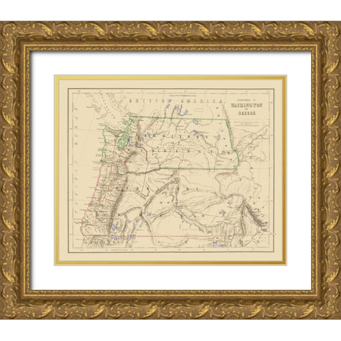 Washington, Oregon Territories - Rogers 1857 Gold Ornate Wood Framed Art Print with Double Matting by Rogers