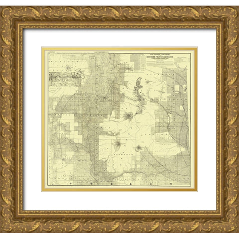 Northern Pacific Railroad Land Grant 1888 Gold Ornate Wood Framed Art Print with Double Matting by Matthews