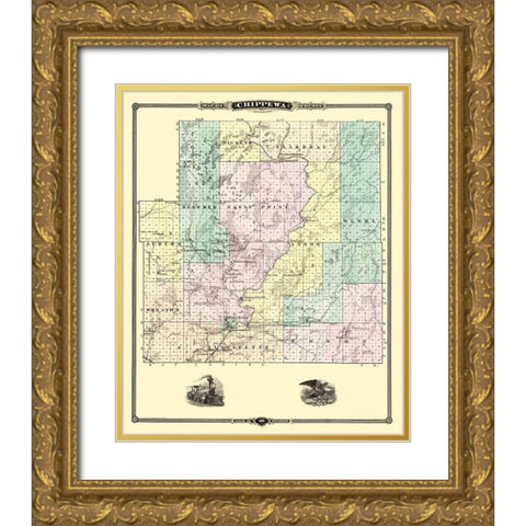 Chippewa  South Wisconsin Landowner - Snyder 1878 Gold Ornate Wood Framed Art Print with Double Matting by Snyder