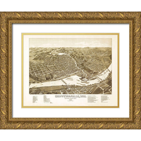 Chippewa Falls Wisconsin - Norris 1886  Gold Ornate Wood Framed Art Print with Double Matting by Norris