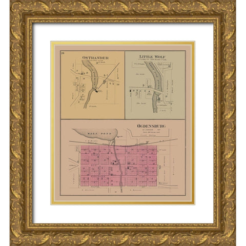 Ostrander - Little Wolf - Ogdenburg - Wisconsin Gold Ornate Wood Framed Art Print with Double Matting by Unknown