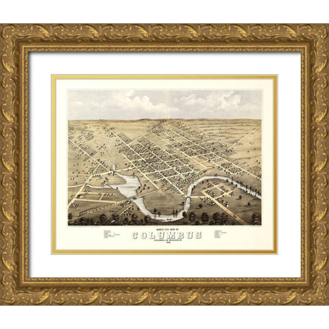 Columbus Wisconsin - Ruger 1868  Gold Ornate Wood Framed Art Print with Double Matting by Ruger