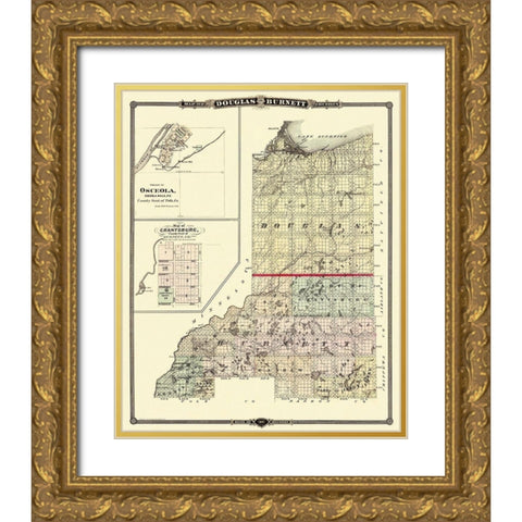 Douglas  Burnett Wisconsin - Snyder 1877 Gold Ornate Wood Framed Art Print with Double Matting by Snyder