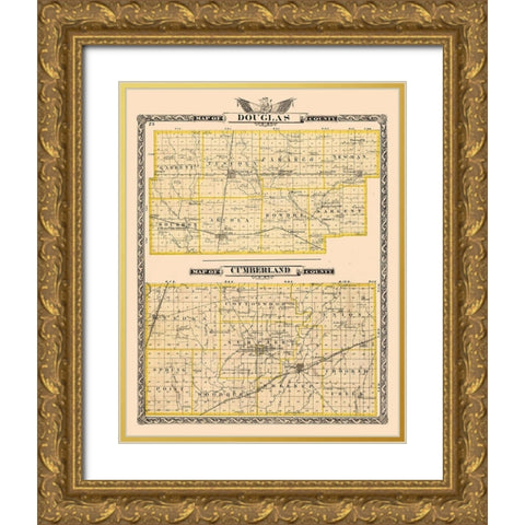 Douglas  Cumberland County  Wisconsin - Beers 1876 Gold Ornate Wood Framed Art Print with Double Matting by Beers