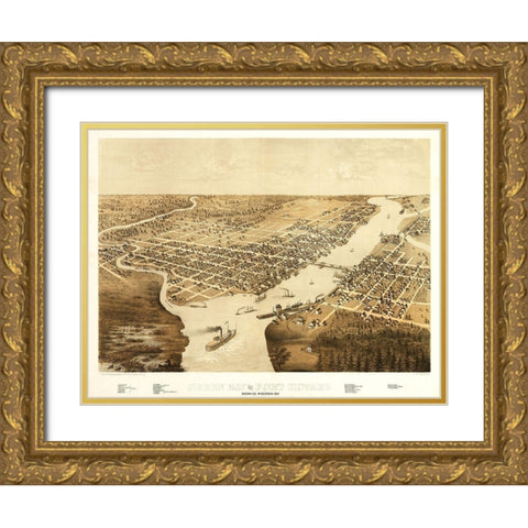 Green Bay Fort Howard Wisconsin - Ruger 1867  Gold Ornate Wood Framed Art Print with Double Matting by Ruger
