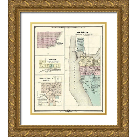 Hudson, Bayfield, River Falls Wisconsin Gold Ornate Wood Framed Art Print with Double Matting by Snyder