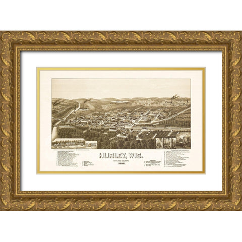 Hurley Wisconsin - Norris 1886  Gold Ornate Wood Framed Art Print with Double Matting by Norris