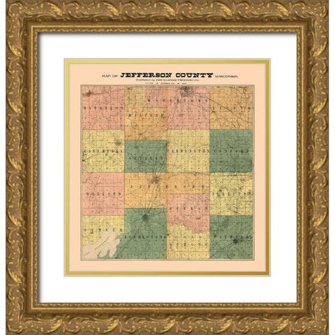 Jefferson County Wisconsin - Banner 1900  Gold Ornate Wood Framed Art Print with Double Matting by Banner