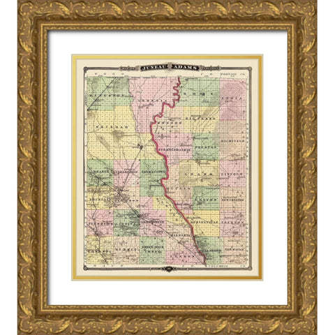 Juneau  Adams Wisconsin Landowner - Snyder 1878 Gold Ornate Wood Framed Art Print with Double Matting by Snyder