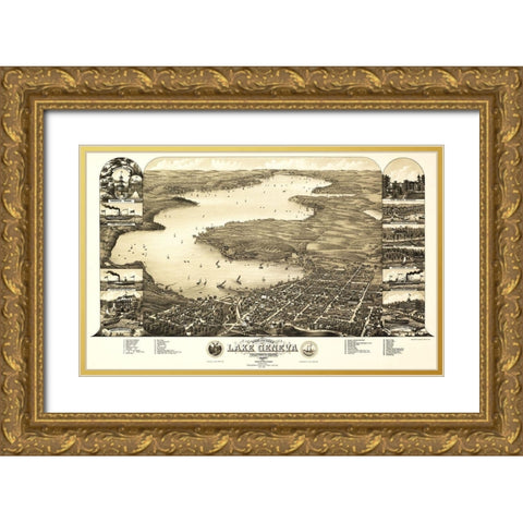 Lake Geneva Wisconsin - Poole 1882  Gold Ornate Wood Framed Art Print with Double Matting by Poole