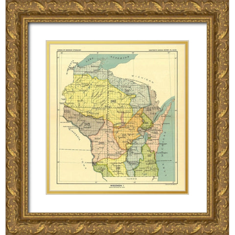 Wisconsin - Lake Superior - Hoen 1896 Gold Ornate Wood Framed Art Print with Double Matting by Hoen