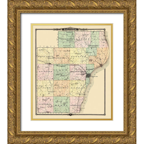 Manitowoc Wisconsin - Snyder 1878 Gold Ornate Wood Framed Art Print with Double Matting by Snyder