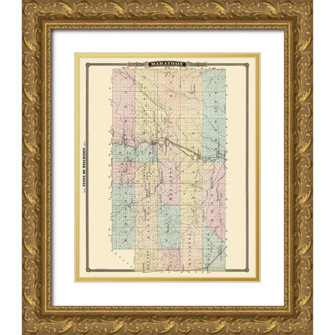 Marathon Wisconsin Landowner - Snyder 1878 Gold Ornate Wood Framed Art Print with Double Matting by Snyder