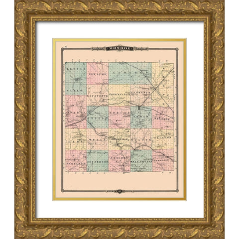 Monroe County  Wisconsin - Snyder 1877 Gold Ornate Wood Framed Art Print with Double Matting by Snyder