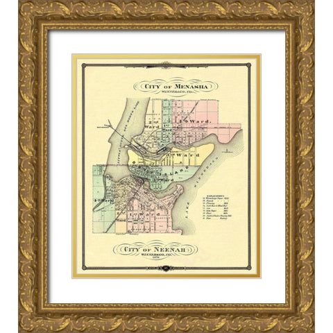 Menasha, Neenah Wisconsin - Snyder 1878 Gold Ornate Wood Framed Art Print with Double Matting by Snyder
