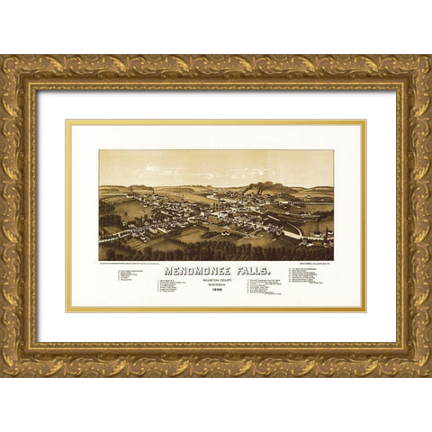 Menomonee Falls Wisconsin - Norris 1886  Gold Ornate Wood Framed Art Print with Double Matting by Norris