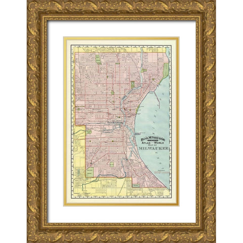 Milwaukee Wisconsin - Rand McNally 1894 Gold Ornate Wood Framed Art Print with Double Matting by Rand McNally