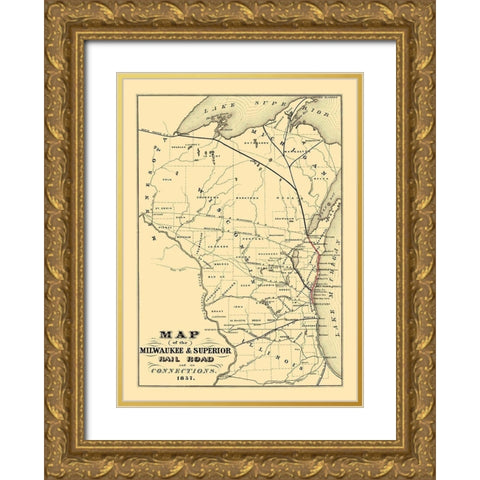 Milwaukee and Superior Railroad 1857 Gold Ornate Wood Framed Art Print with Double Matting by Nesbitt