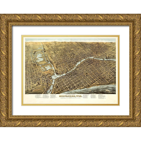 Milwaukee Wisconsin - Bailey 1872  Gold Ornate Wood Framed Art Print with Double Matting by Bailey