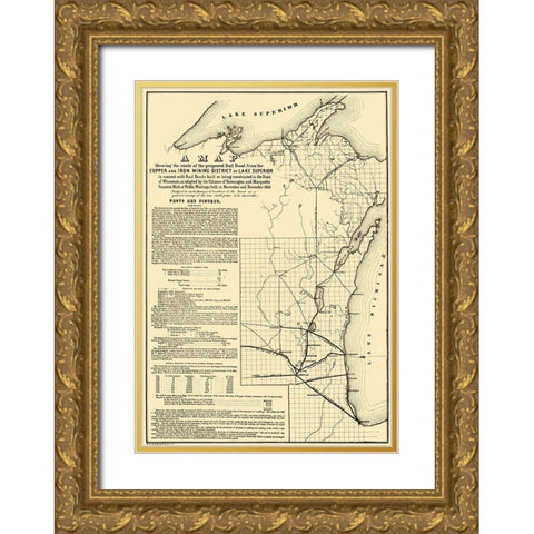 Michigan Wisconsin - Endicott 1855  Gold Ornate Wood Framed Art Print with Double Matting by Endicott