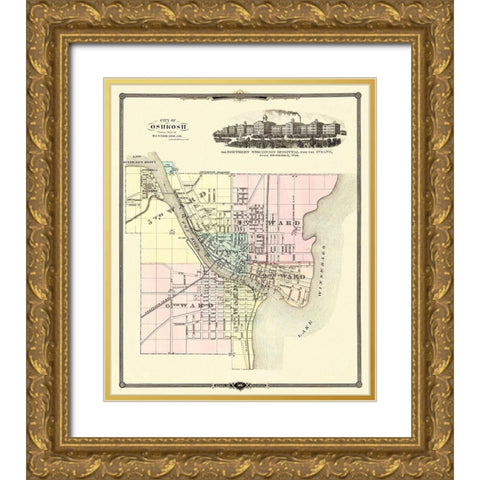 Oshkosh Wisconsin - Snyder 1878 Gold Ornate Wood Framed Art Print with Double Matting by Snyder