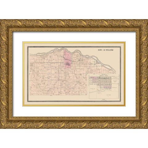 Pulaski, Avoca  Wisconsin - Brandt 1895 Gold Ornate Wood Framed Art Print with Double Matting by Brant