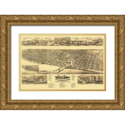 Racine Wisconsin - Stoner 1883  Gold Ornate Wood Framed Art Print with Double Matting by Stoner