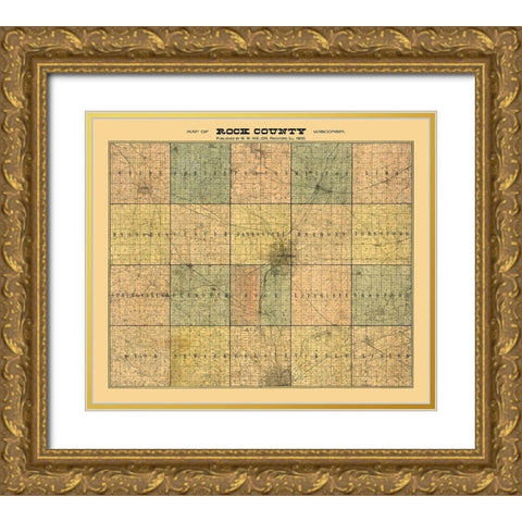 Rock County Wisconsin - Hixon 1900  Gold Ornate Wood Framed Art Print with Double Matting by Hixon