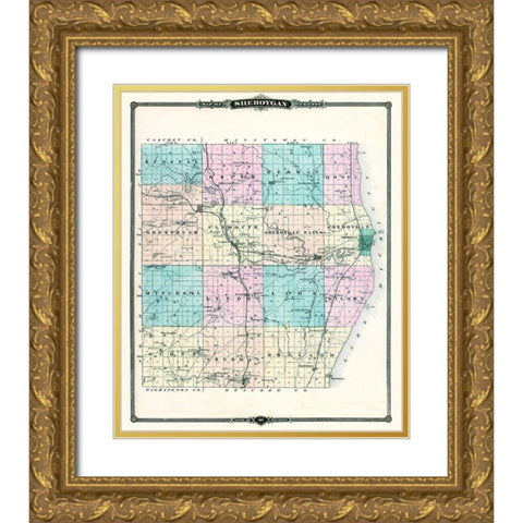 Sheboygan Wisconsin Landowner - Snyder 1878 Gold Ornate Wood Framed Art Print with Double Matting by Snyder