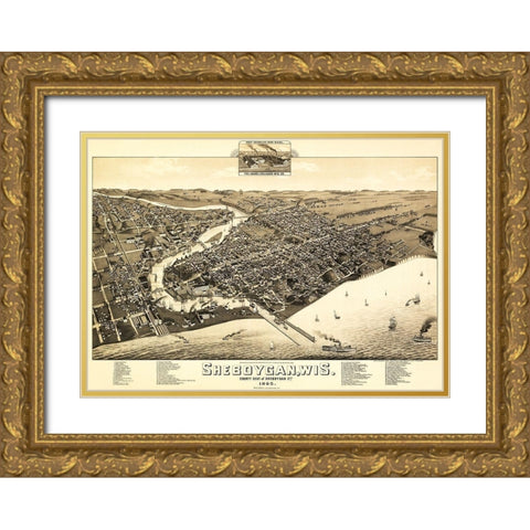 Sheboygan Wisconsin - Wellge 1885  Gold Ornate Wood Framed Art Print with Double Matting by Wellge