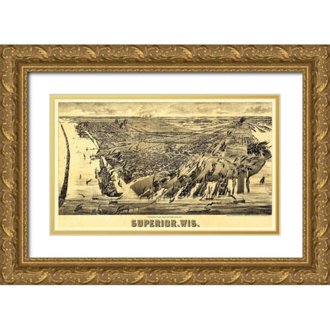 Superior Wisconsin - American Pub Co 1893  Gold Ornate Wood Framed Art Print with Double Matting by American Pub Co