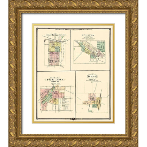 Tomah, Mauston, Fox Lake, Juneau Wisconsin Gold Ornate Wood Framed Art Print with Double Matting by Snyder