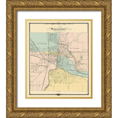Watertown Wisconsin - Snyder 1878 Gold Ornate Wood Framed Art Print with Double Matting by Snyder
