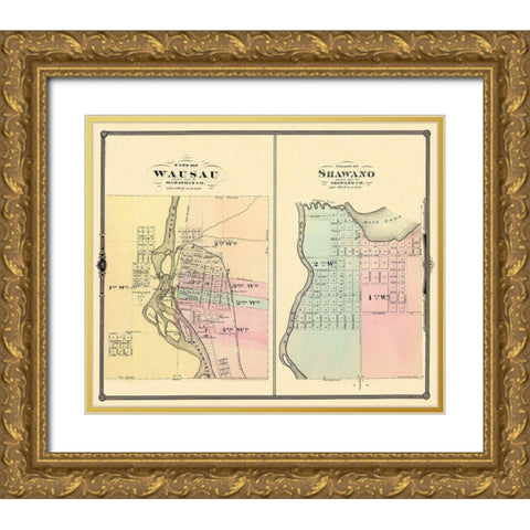 Wausau, Shawano Wisconsin - Snyder 1878 Gold Ornate Wood Framed Art Print with Double Matting by Snyder