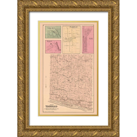 Waterloo  Wisconsin - Foote 1877 Gold Ornate Wood Framed Art Print with Double Matting by Foote