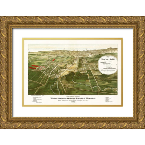 Wauwatosa Wisconsin - Marr 1892  Gold Ornate Wood Framed Art Print with Double Matting by Marr