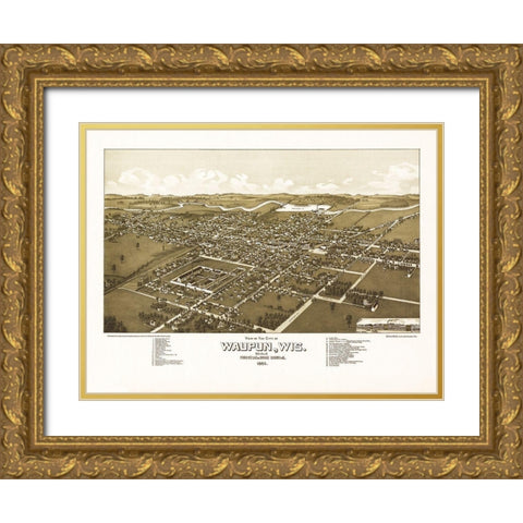 Waupun Wisconsin - Norris 1885  Gold Ornate Wood Framed Art Print with Double Matting by Norris