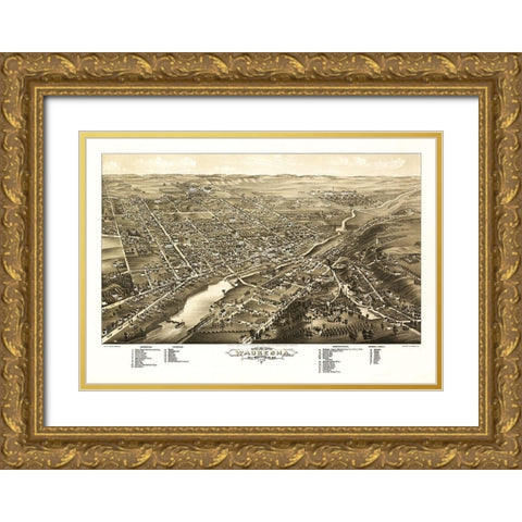 Waukesha Wisconsin - Stoner 1880  Gold Ornate Wood Framed Art Print with Double Matting by Stoner