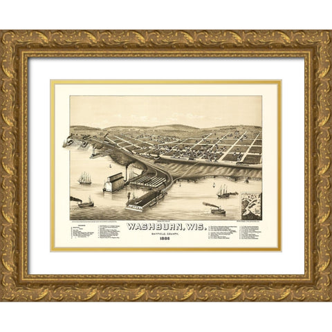Washburn Wisconsin - Norris 1886  Gold Ornate Wood Framed Art Print with Double Matting by Norris