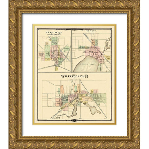 Whitewater, Elkhorn, Geneva Wisconsin - Snyder Gold Ornate Wood Framed Art Print with Double Matting by Snyder