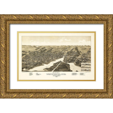 Whitewater Wisconsin - Norris 1855  Gold Ornate Wood Framed Art Print with Double Matting by Norris